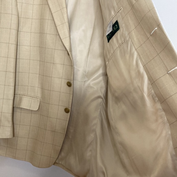 Lauren Ralph Lauren Sport Coat Mens 46R Silk Cream Herringbone Windowpane Blazer - Picture 13 of 16